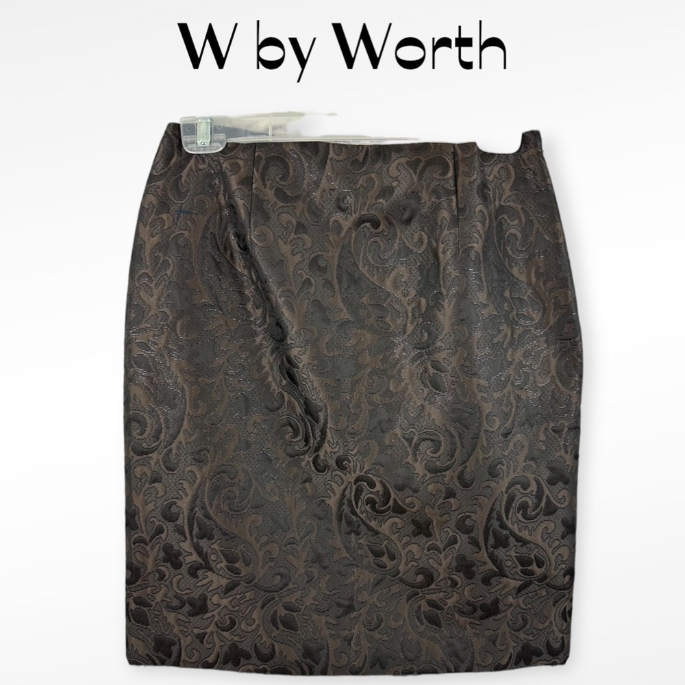 W WORTH Skirt Brown Mink Metalic Shimmer Pencil USA Skirt Size 2 wedding…
